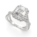 Load image into Gallery viewer, Ophelia Emerald Cut Pave Halo Split Shank Engagement Ring Setting
