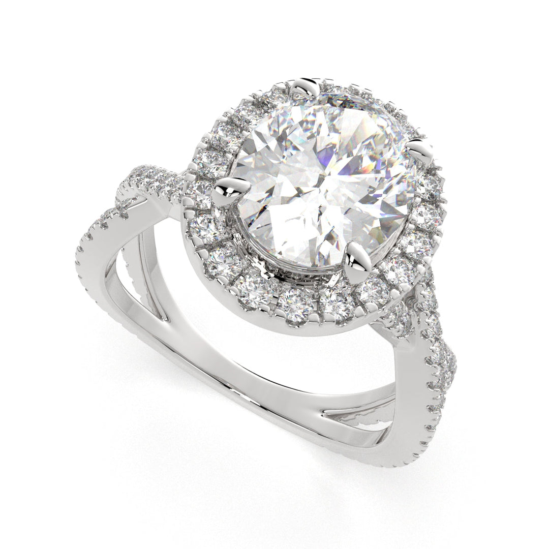 Ophelia Oval Cut Pave Halo Split Shank Engagement Ring Setting