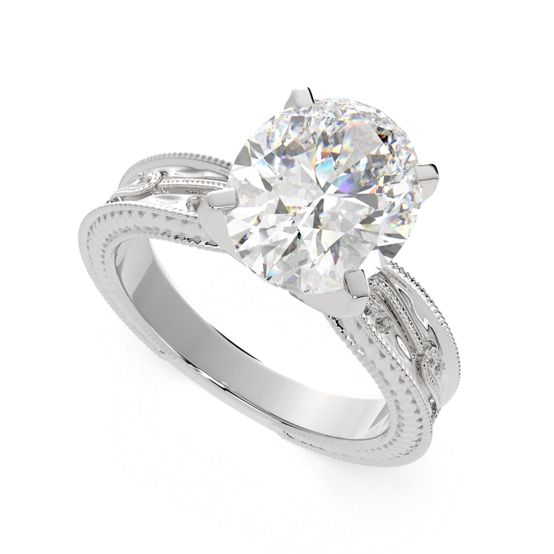 Sabrina Oval Cut Solitaire Hand Engraved Milgrain Engagement Ring Setting