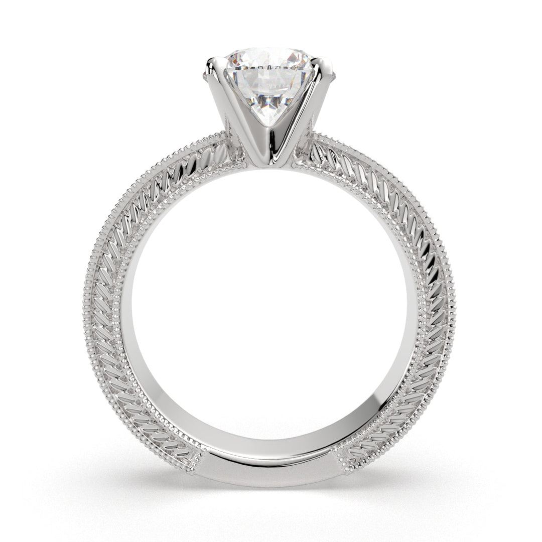 Sabrina Round Cut Solitaire Hand Engraved Milgrain Engagement Ring Setting