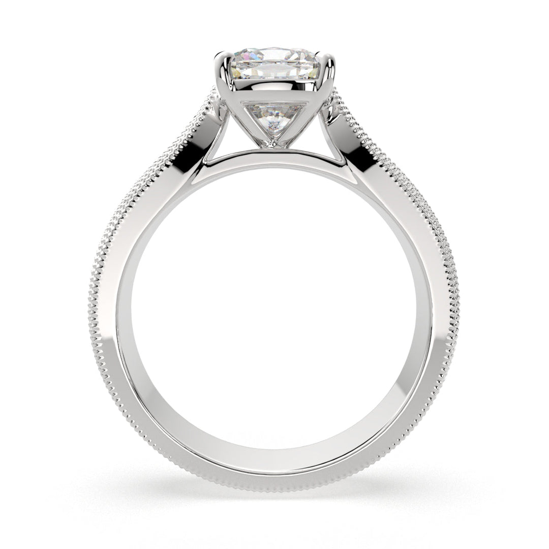 Valentina Cushion Cut Solitaire Tapered Milgrain Engagement Ring Setting