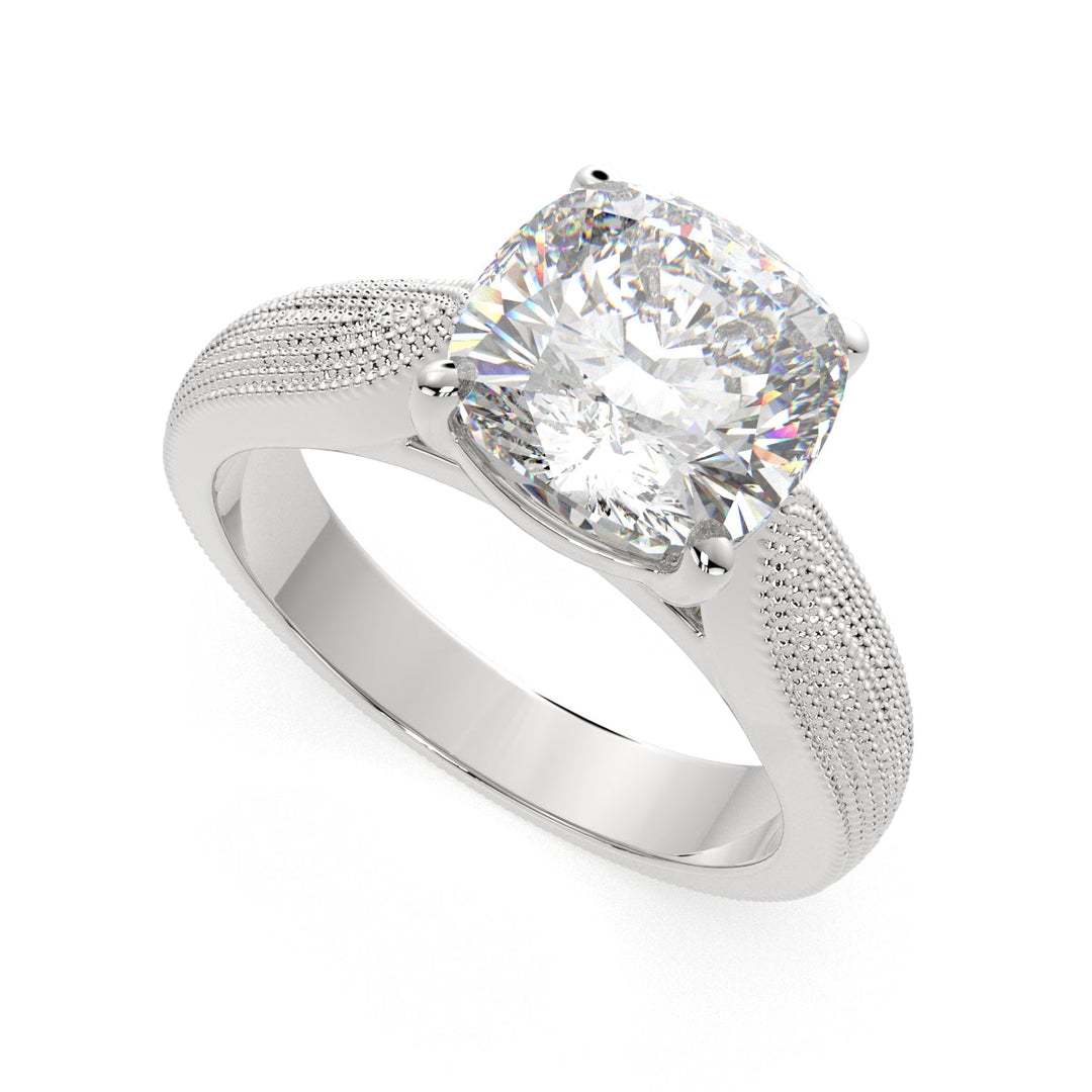 Valentina Cushion Cut Solitaire Tapered Milgrain Engagement Ring Setting
