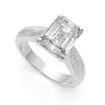 Load image into Gallery viewer, Valentina Emerald Cut Solitaire Tapered Milgrain Engagement Ring Setting
