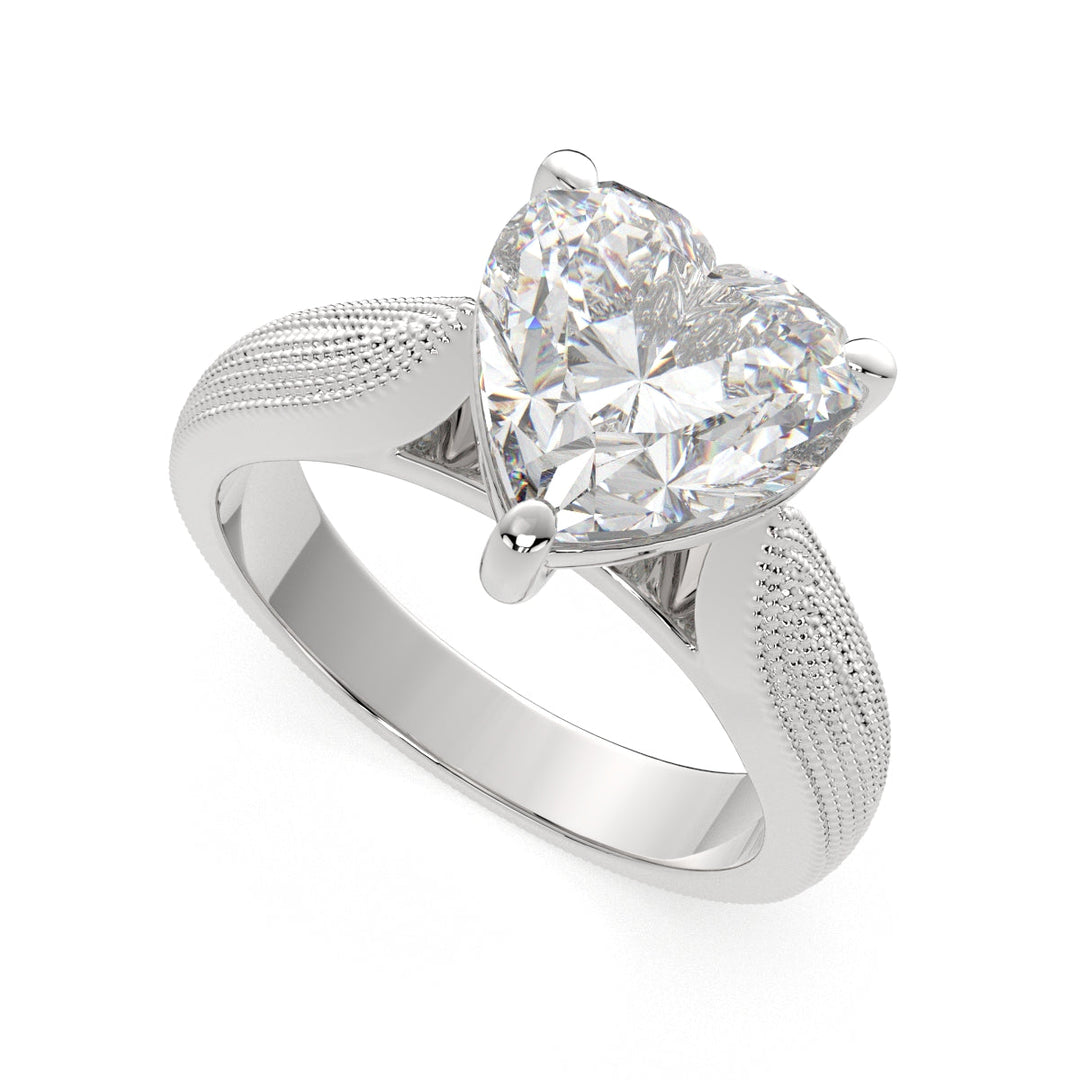 Valentina Heart Cut Solitaire Tapered Milgrain Engagement Ring Setting