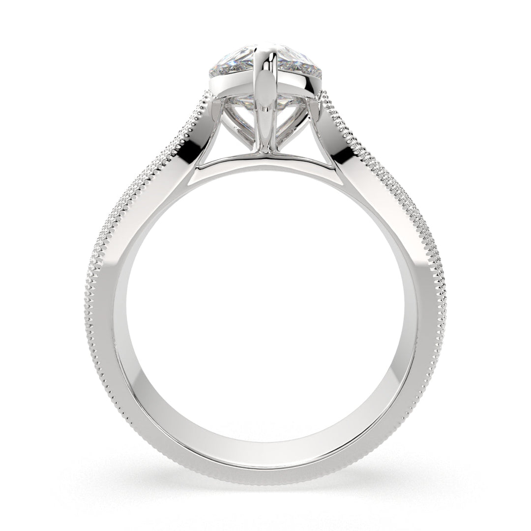 Valentina Pear Cut Solitaire Tapered Milgrain Engagement Ring Setting