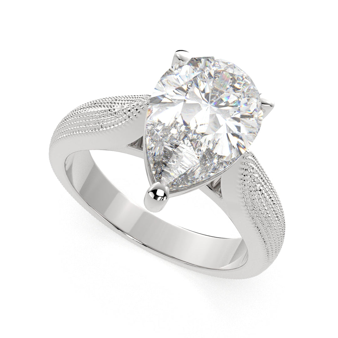 Valentina Pear Cut Solitaire Tapered Milgrain Engagement Ring Setting