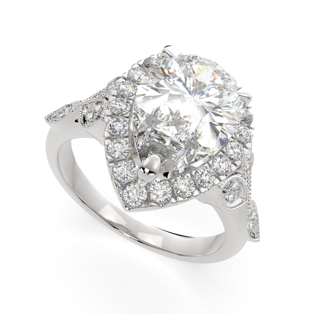 Ada Pear Cut Halo Pave Engagement Ring Setting
