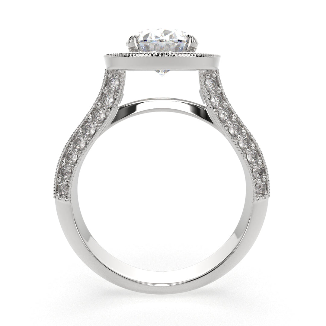 Beatrice Oval Cut Halo Pave Knife Edge Milgrain Engagement Ring Setting