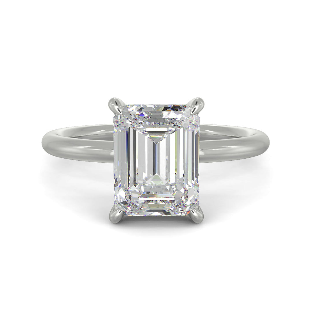 Ava Emerald Cut Pave Hidden Halo 4 Prong Engagement Ring Setting