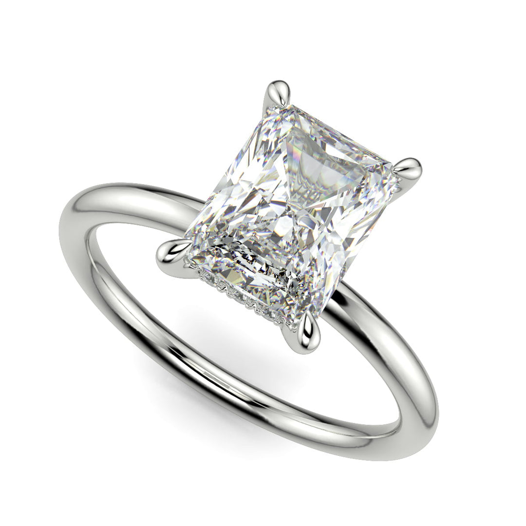 Ava Radiant Cut Pave Hidden Halo 4 Prong Engagement Ring Setting