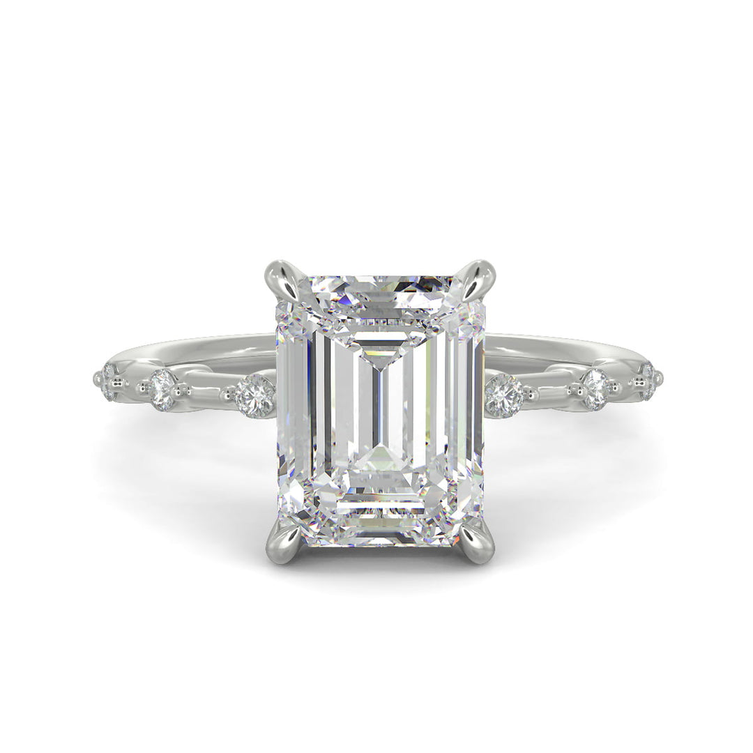 Ariana Emerald Cut Pave 4 Prong Petite Engagement Ring Setting