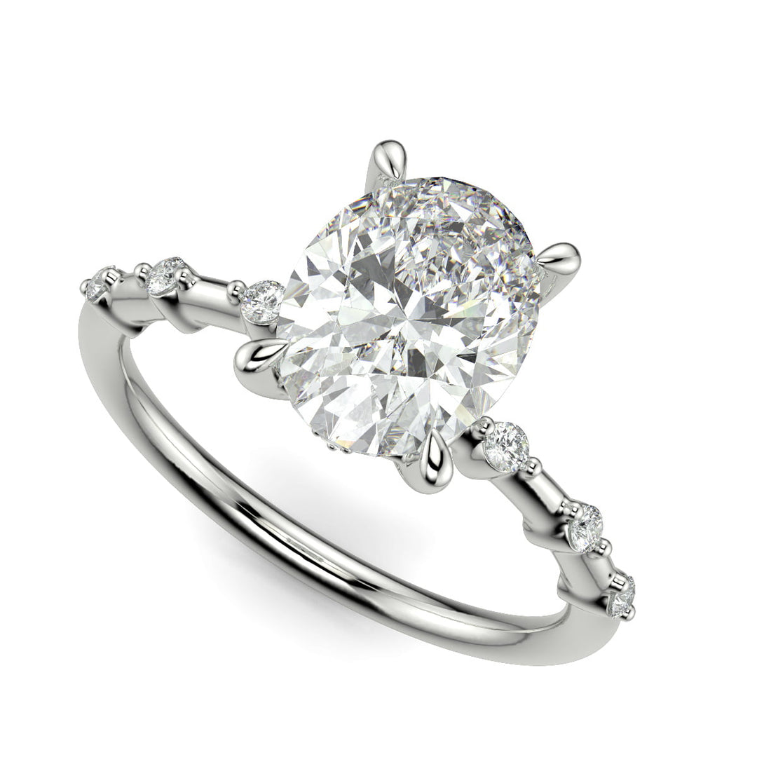 Ariana Oval Cut Pave 4 Prong Petite Engagement Ring Setting