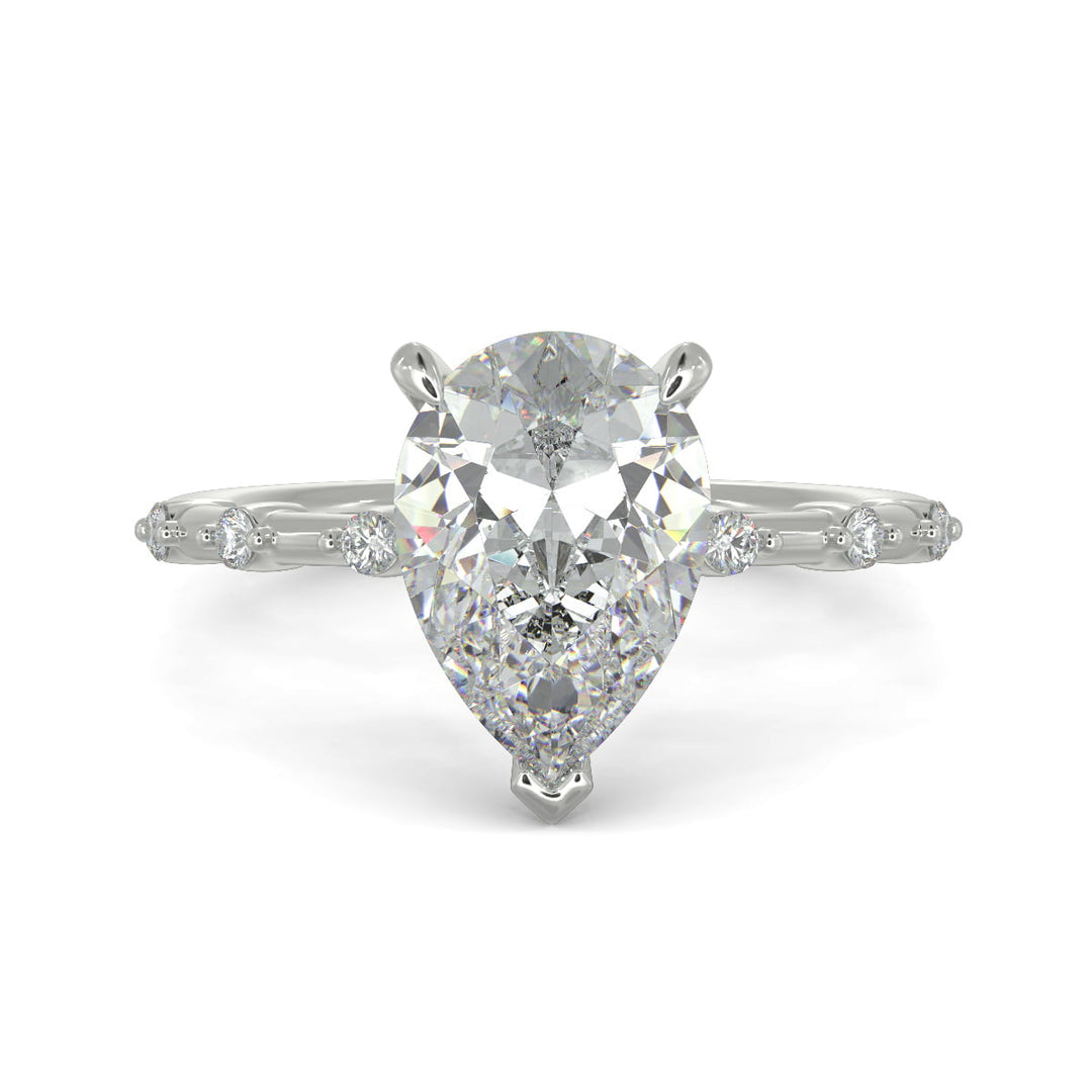 Ariana Pear Cut Pave 4 Prong Petite Engagement Ring Setting
