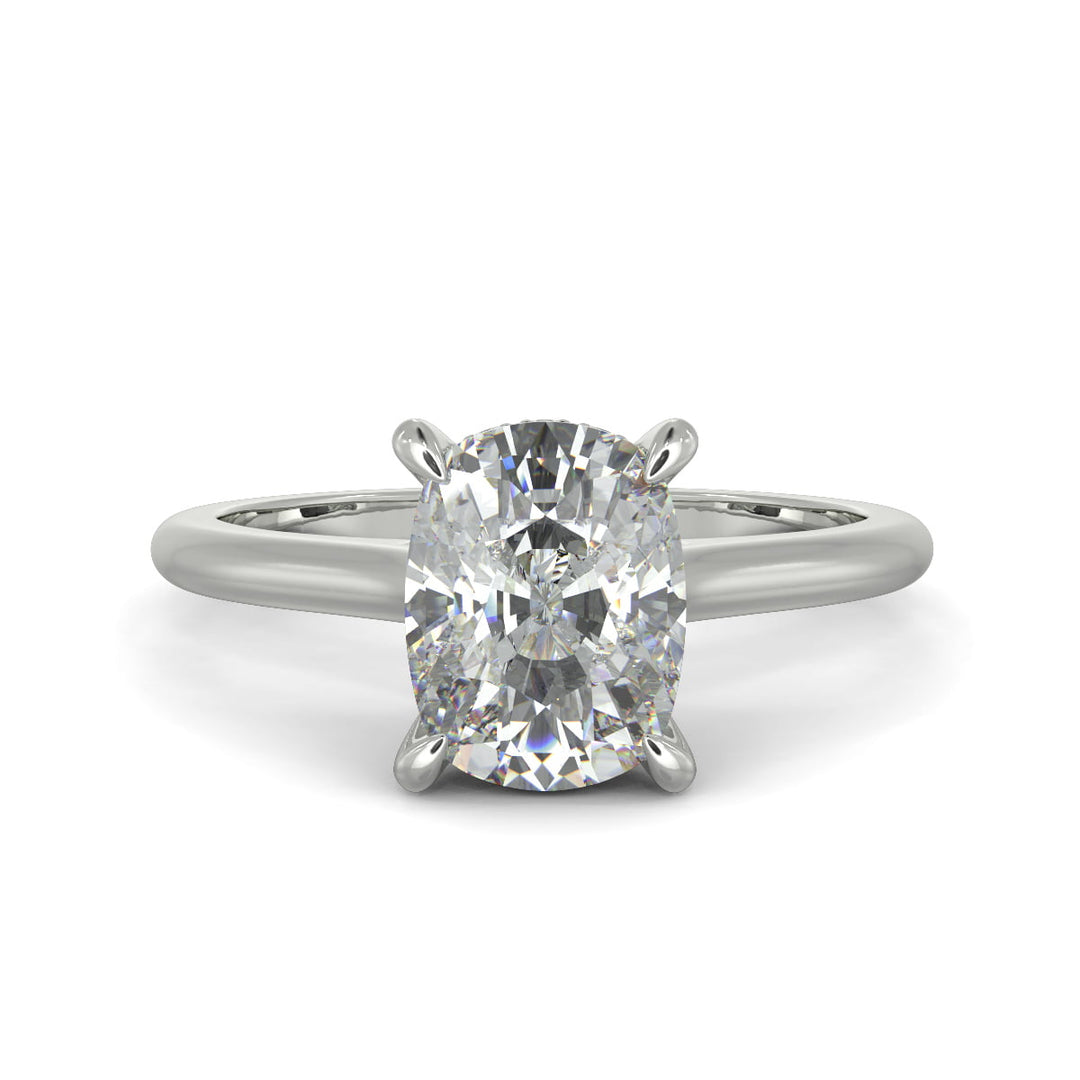 Aurora Cushion Cut Pave Hidden Halo 4 Prong Cathedral Engagement Ring Setting