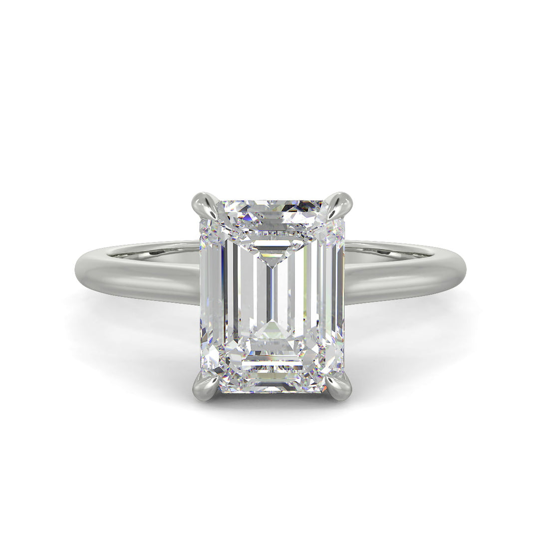 Aurora Emerald Cut Pave Hidden Halo 4 Prong-Cathedral Engagement Ring Setting