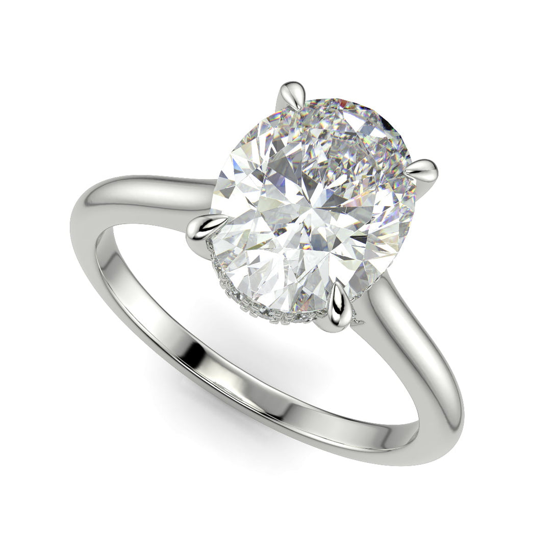 Aurora Oval Cut Pave Halo 4 Prong Cathedral Engagement Ring