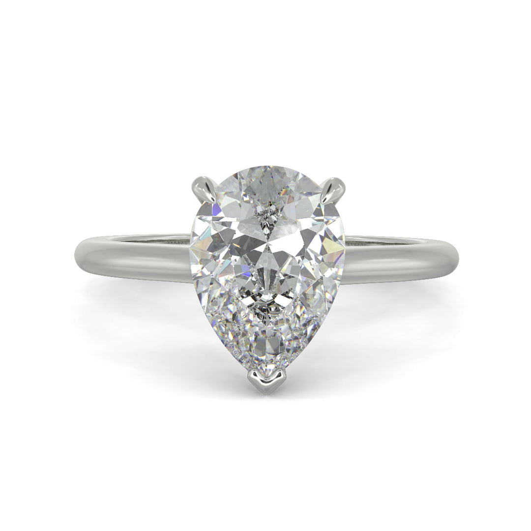 Aurora Pear Cut Pave Hidden Halo 4 Prong Cathedral Engagement Ring Setting