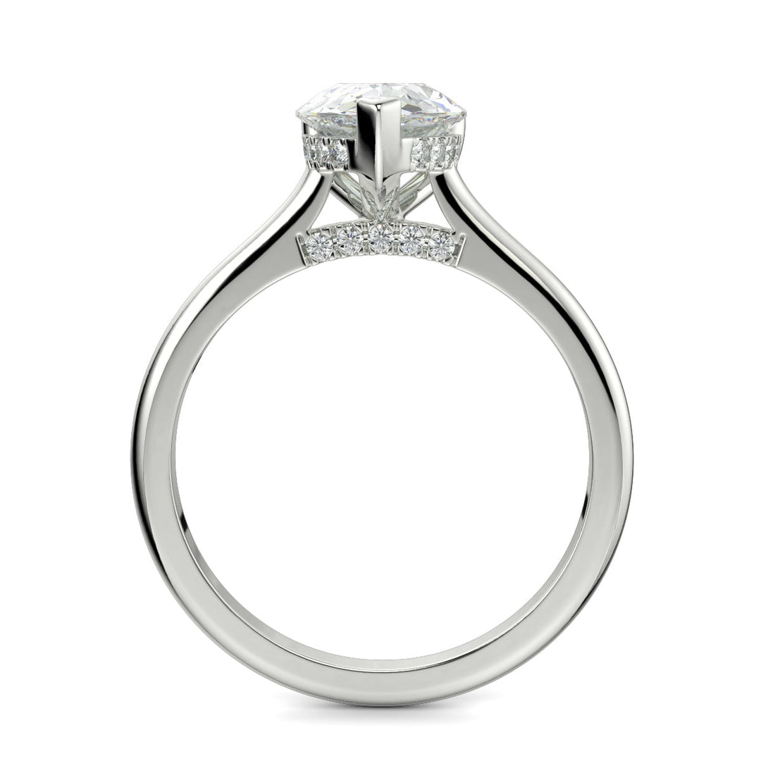 Aurora Pear Cut Pave Hidden Halo 4 Prong Cathedral Engagement Ring Setting