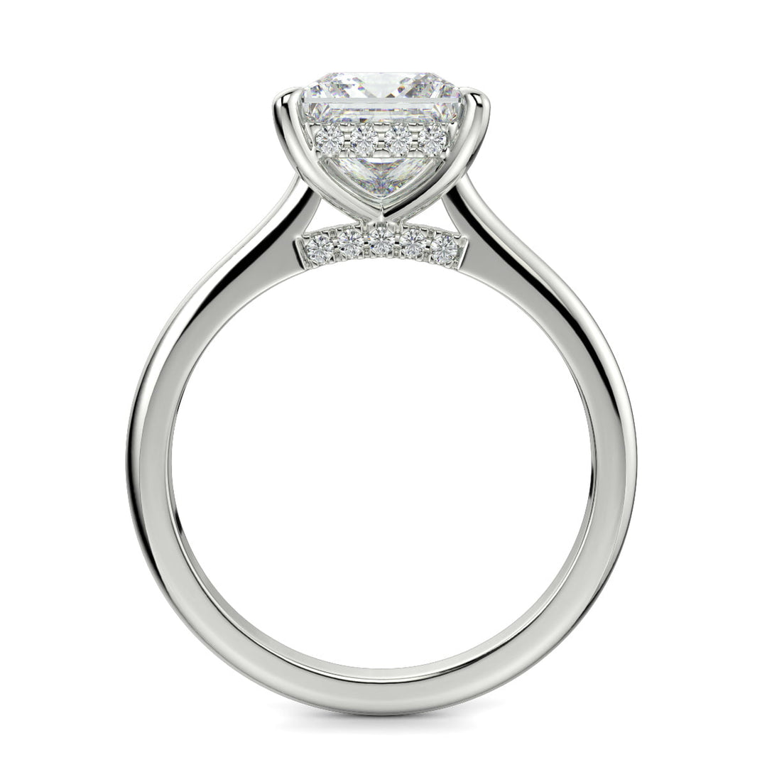 Aurora Princess Cut Pave Hidden Halo 4 Prong Cathedral Engagement Ring Setting