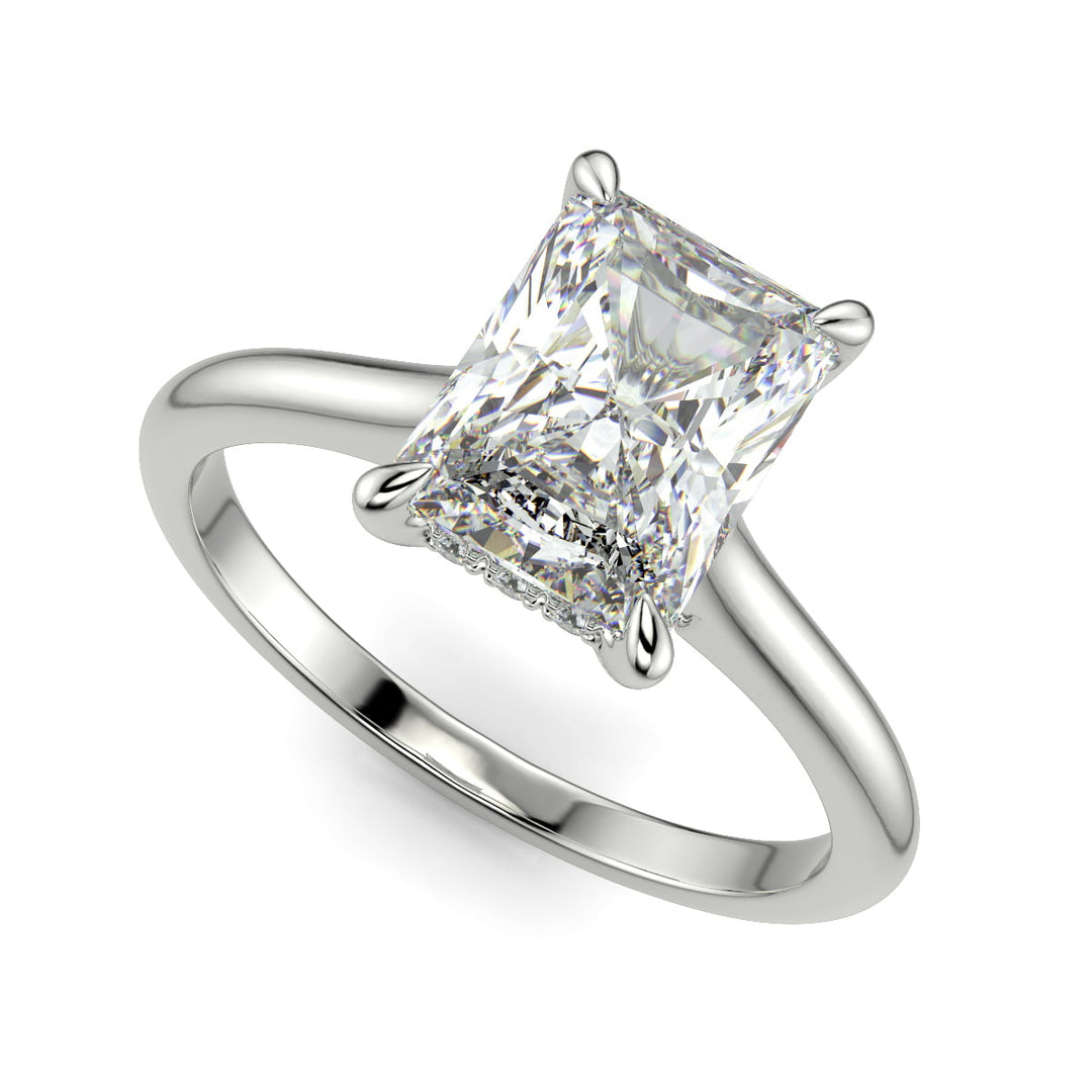 Aurora Radiant Cut Pave Hidden Halo 4 Prong Cathedral Engagement Ring Setting