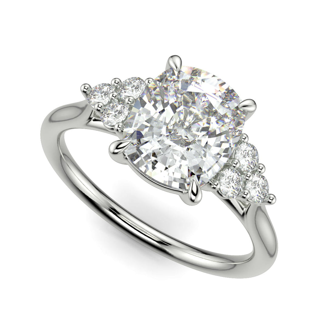 Brisa Cushion Cut Pave Cluster 4 Prong Engagement Ring Setting