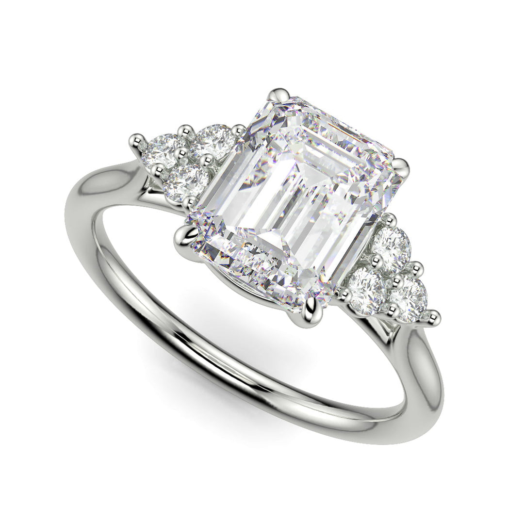 Brisa Emerald Cut Pave Cluster 4 Prong Engagement Ring Setting