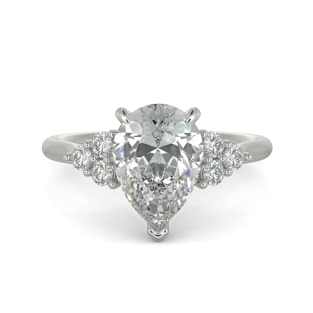 Brisa Pear Cut Pave Cluster 4 Prong Engagement Ring Setting