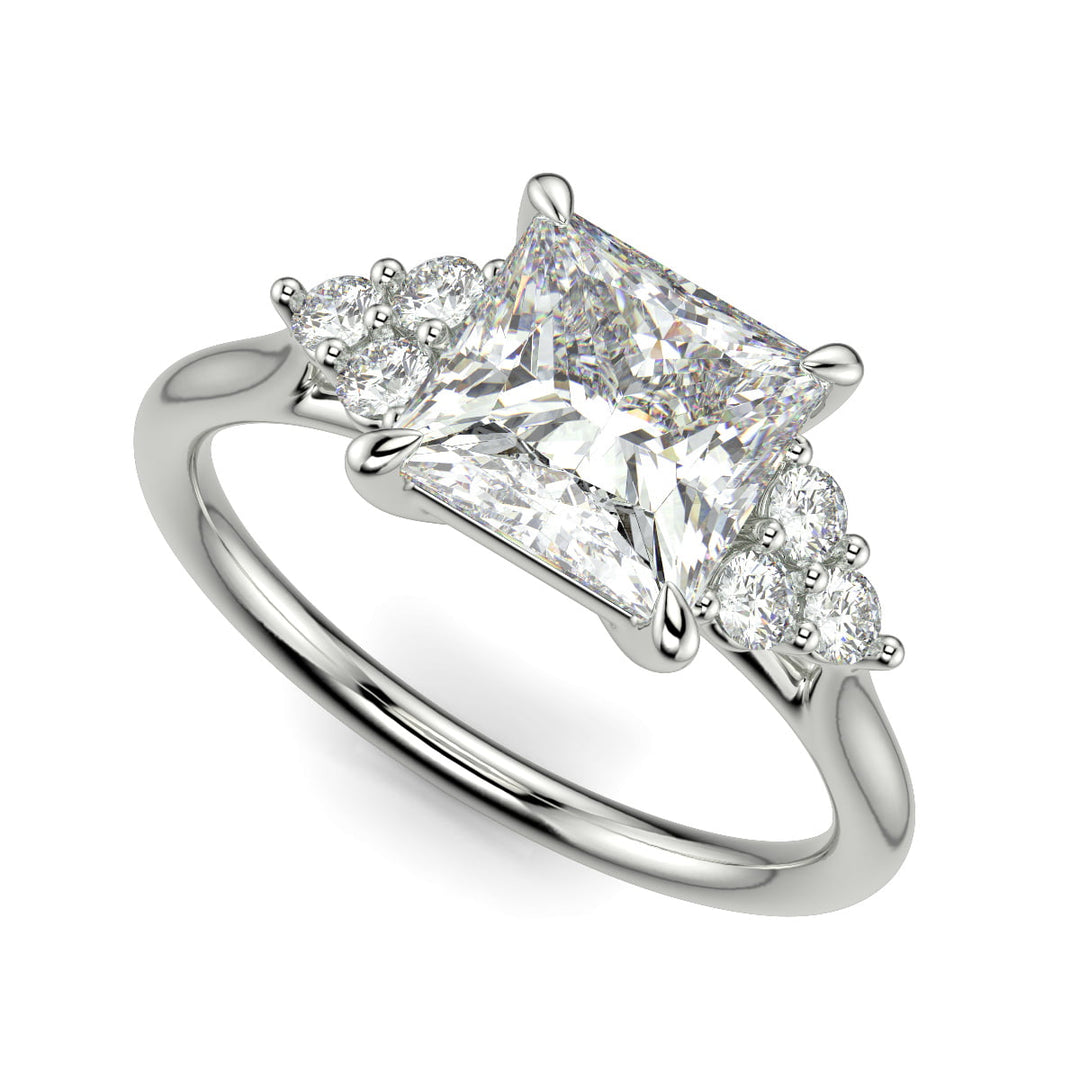 Brisa Princess Cut Pave Cluster 4 Prong Engagement Ring Setting