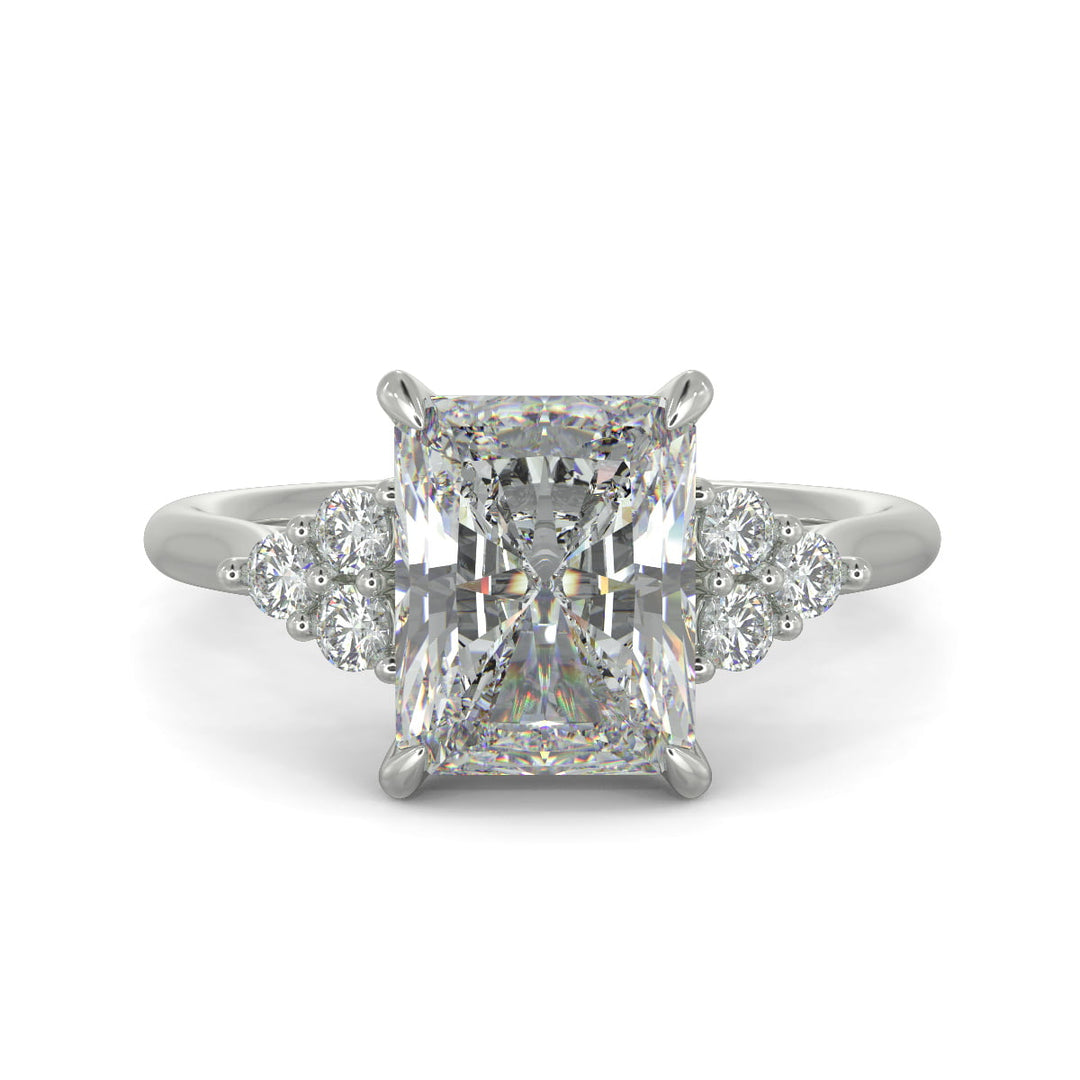 Brisa Radiant Cut Pave Cluster 4 Prong Engagement Ring Setting