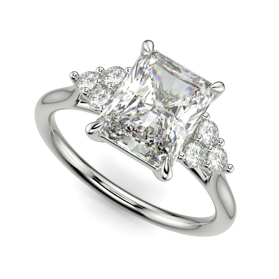 Brisa Radiant Cut Pave Cluster 4 Prong Engagement Ring Setting