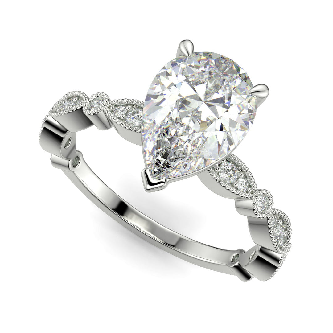 Caroline Pear Cut Pave Art Deco 4 Prong Claw Set Engagement Ring Setting