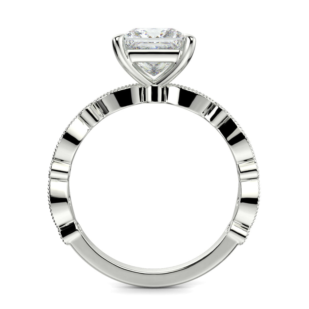 Caroline Princess Cut Pave Art Deco 4 Prong Claw Set Engagement Ring Setting