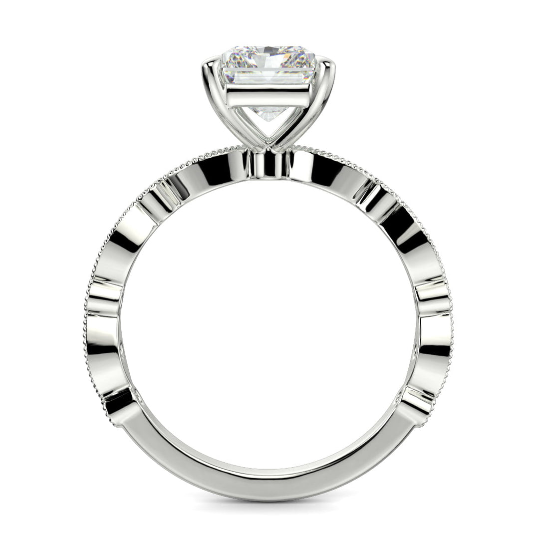 Caroline Radiant Cut Pave Art Deco 4 Prong Claw Set Engagement Ring Setting
