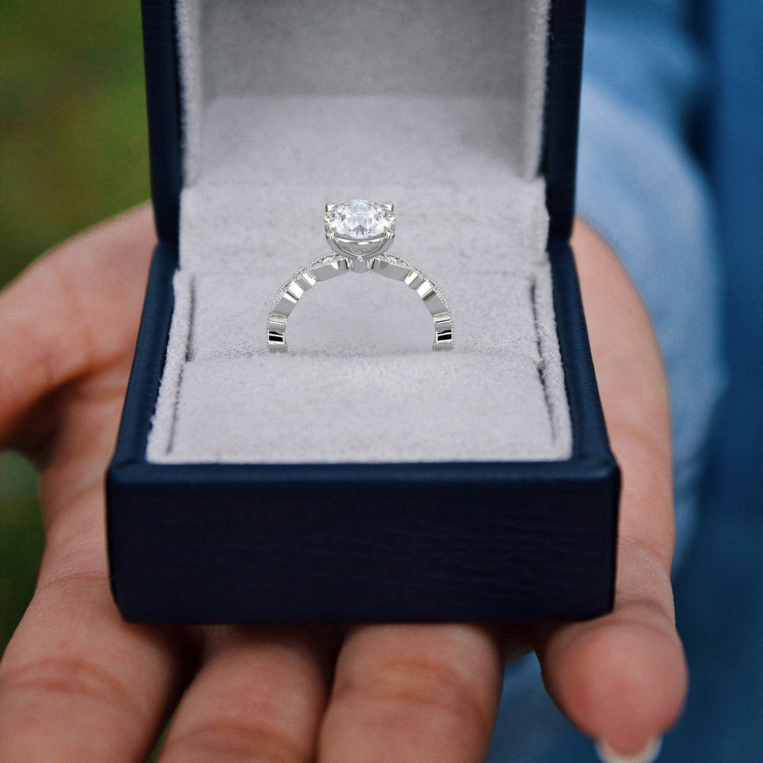 Caroline Round Cut Pave Art Deco 4 Prong Claw Set Engagement Ring Setting