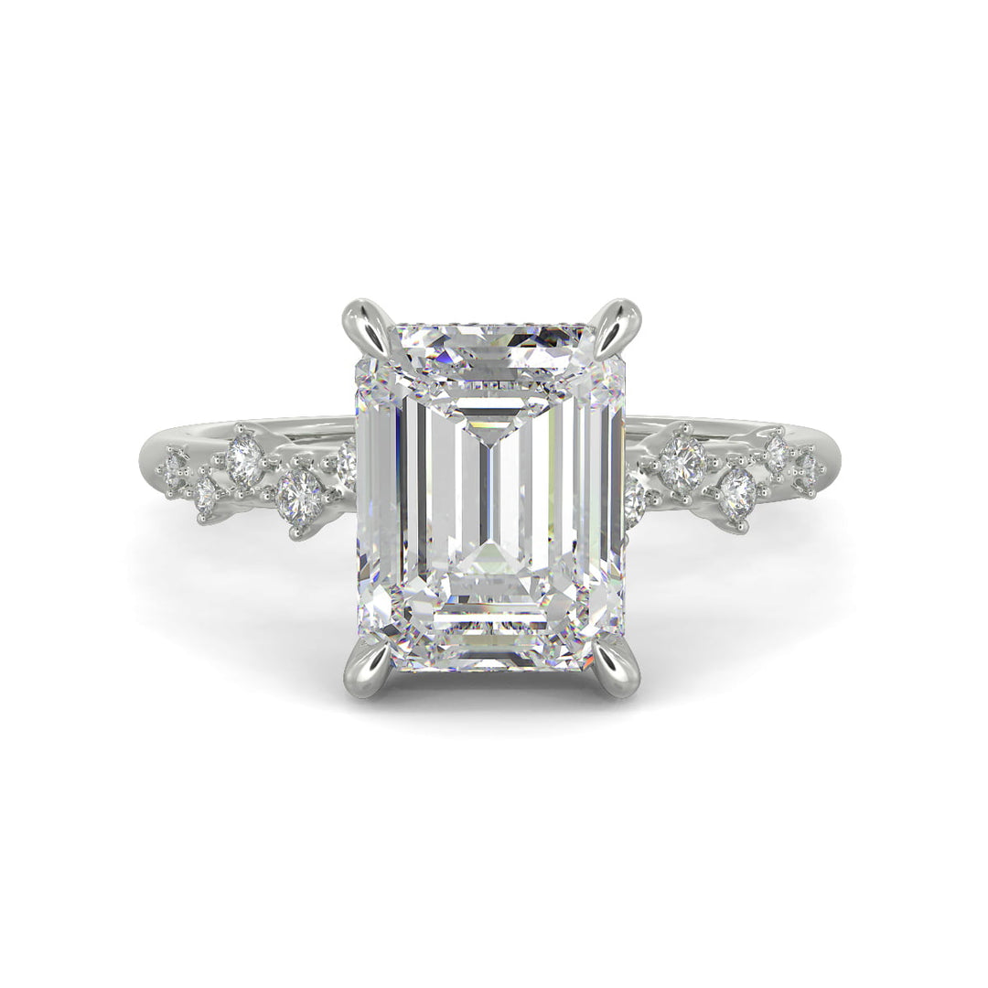 Diana Emerald Cut Pave Hidden Halo 4 Prong Claw Set Engagement Ring Setting