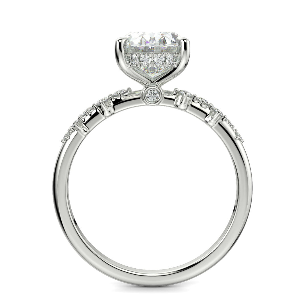 Diana Oval Cut Pave Hidden Halo 4 Prong Claw Set Engagement Ring Setting