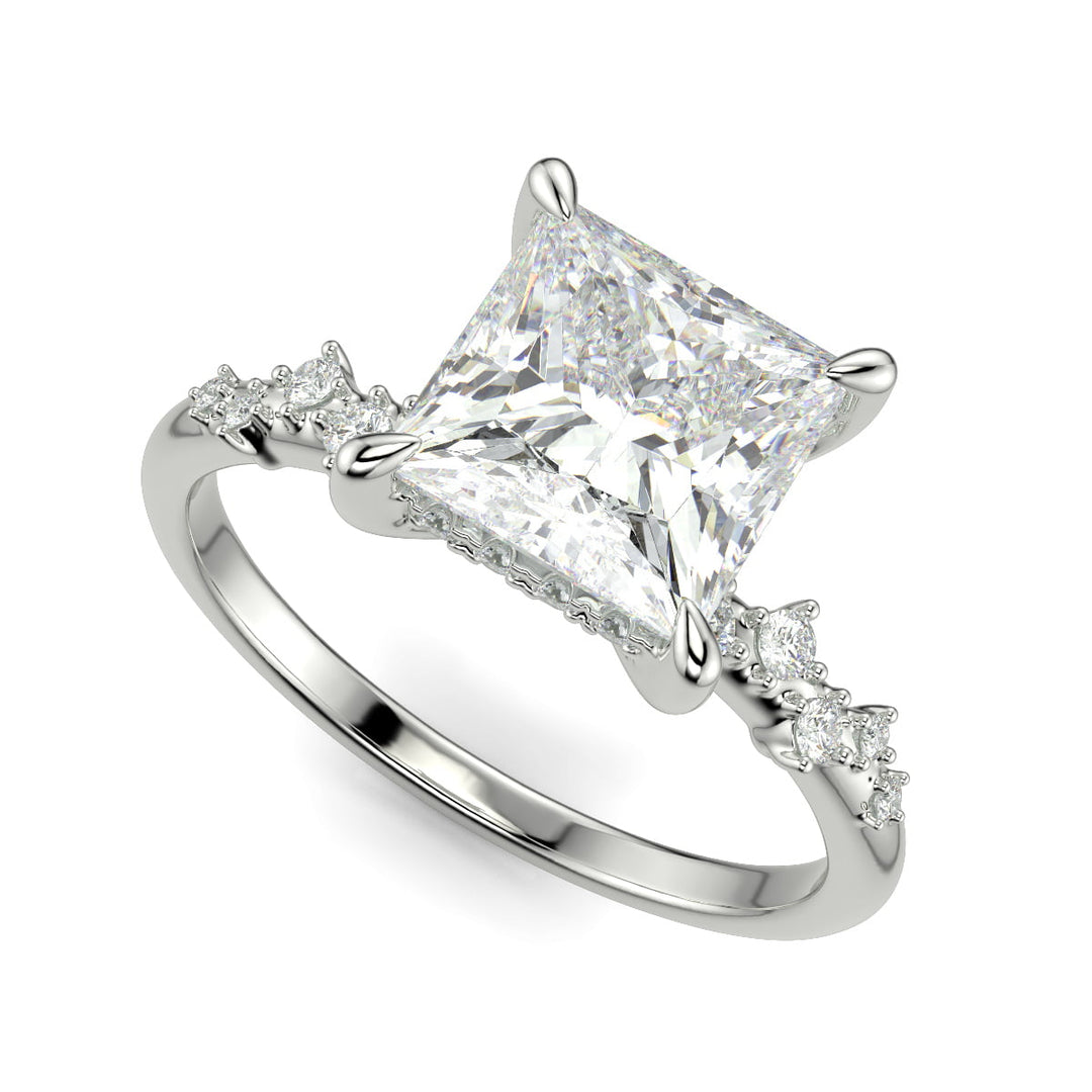 Diana Princess Cut Pave Hidden Halo 4 Prong Claw Set Engagement Ring Setting