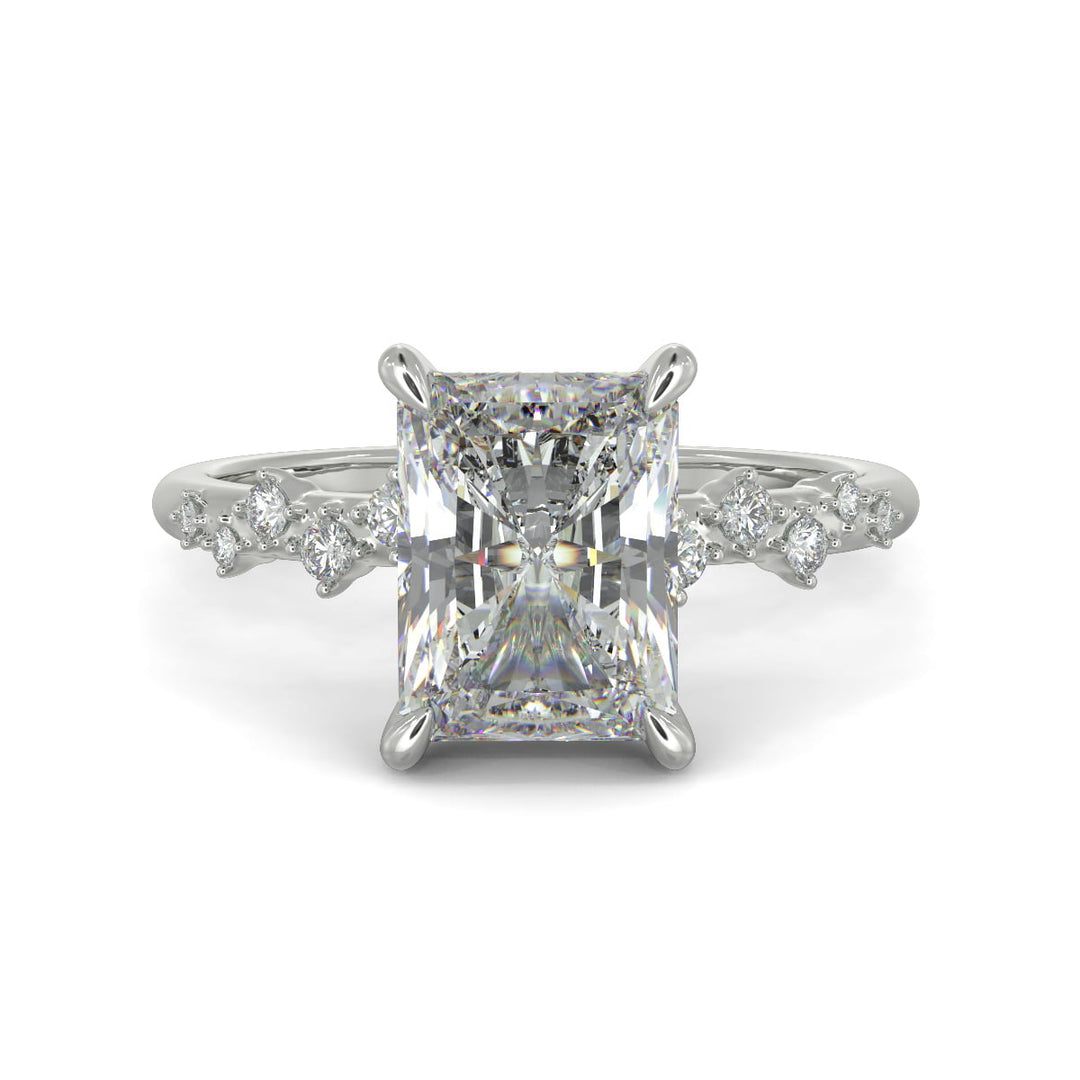 Diana Radiant Cut Pave Hidden Halo 4 Prong Claw Set Engagement Ring Setting