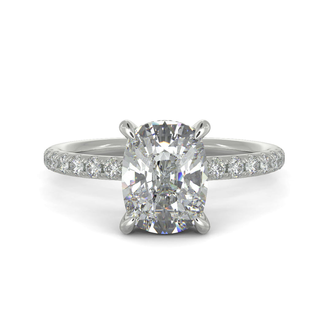 Gabrielle Cushion Cut Pave Hidden Halo 4 Prong Claw Set Engagement Ring Setting