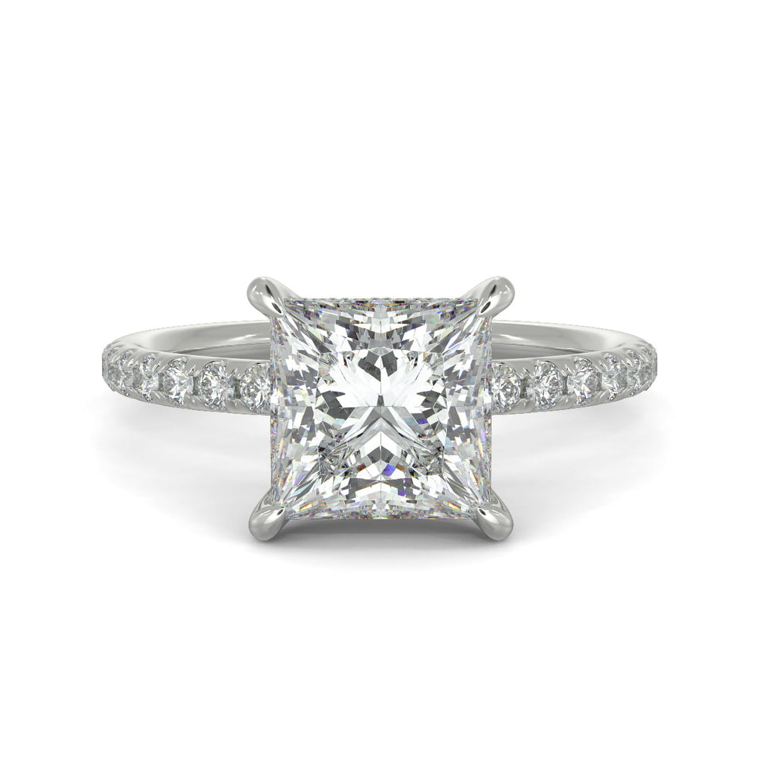 Gabrielle Princess Cut Pave Hidden Halo 4 Prong Claw Set Engagement Ring Setting