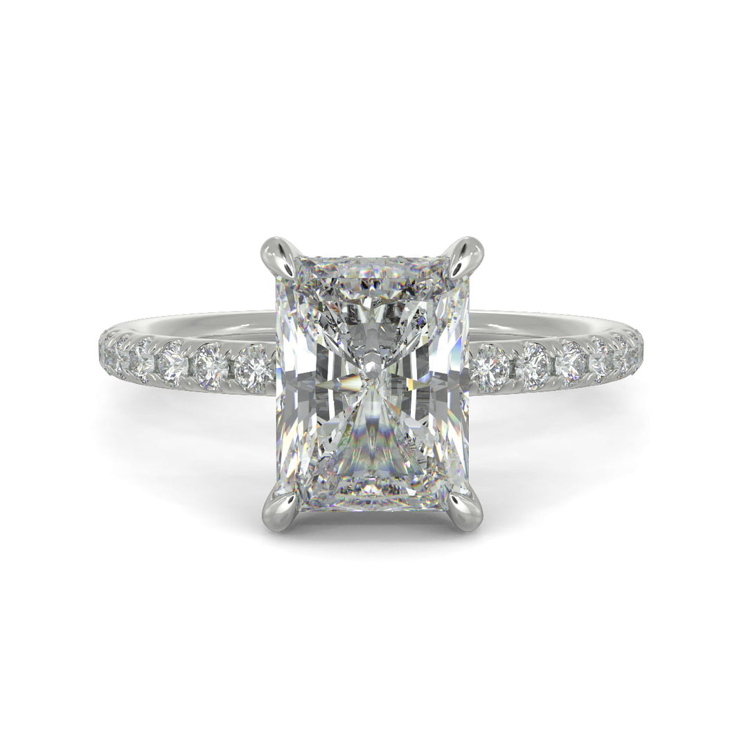 Gabrielle Radiant Cut Pave Hidden Halo 4 Prong Claw Set Engagement Ring Setting