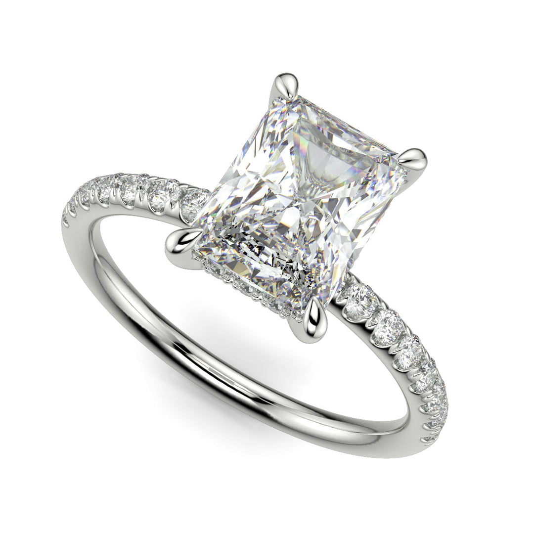 Gabrielle Radiant Cut Pave Hidden Halo 4 Prong Claw Set Engagement Ring Setting