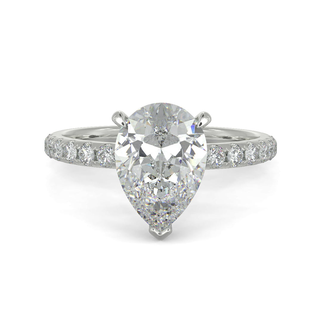 Isabella Pear Cut Pave Hidden Halo 4 Prong Claw Set Engagement Ring Setting