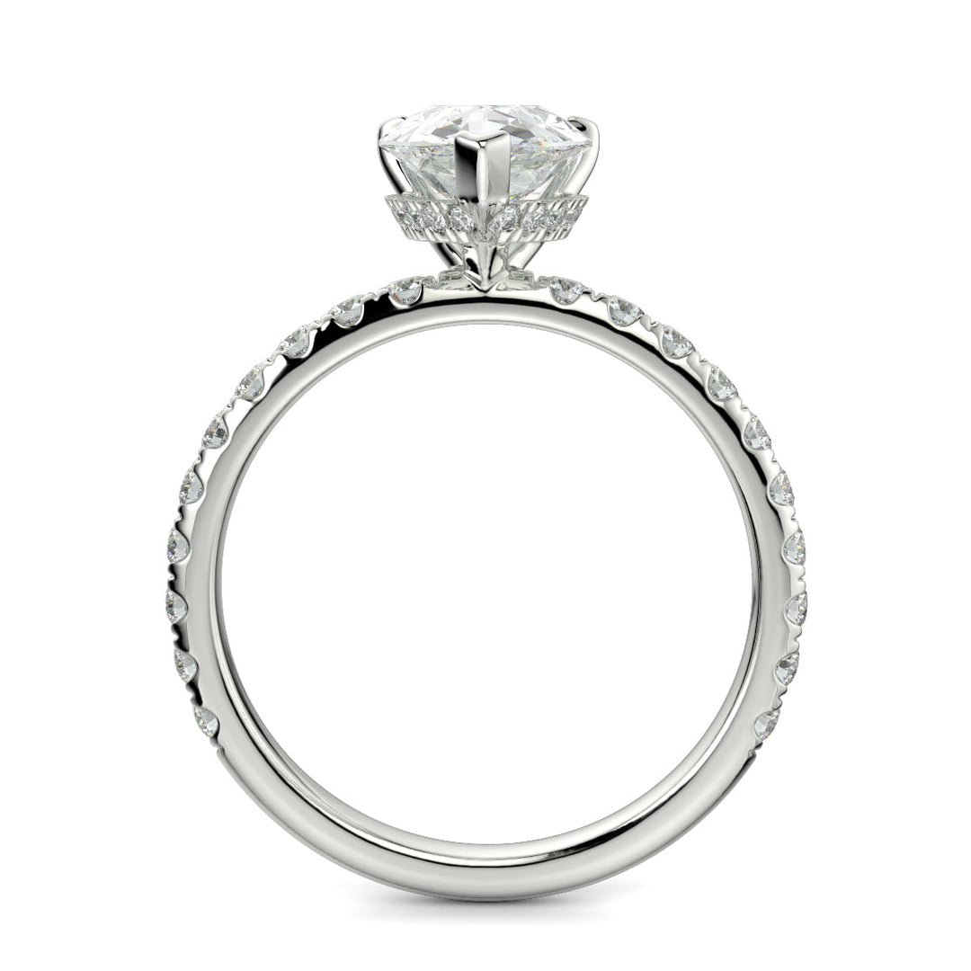 Isabella Pear Cut Pave Hidden Halo 4 Prong Claw Set Engagement Ring Setting