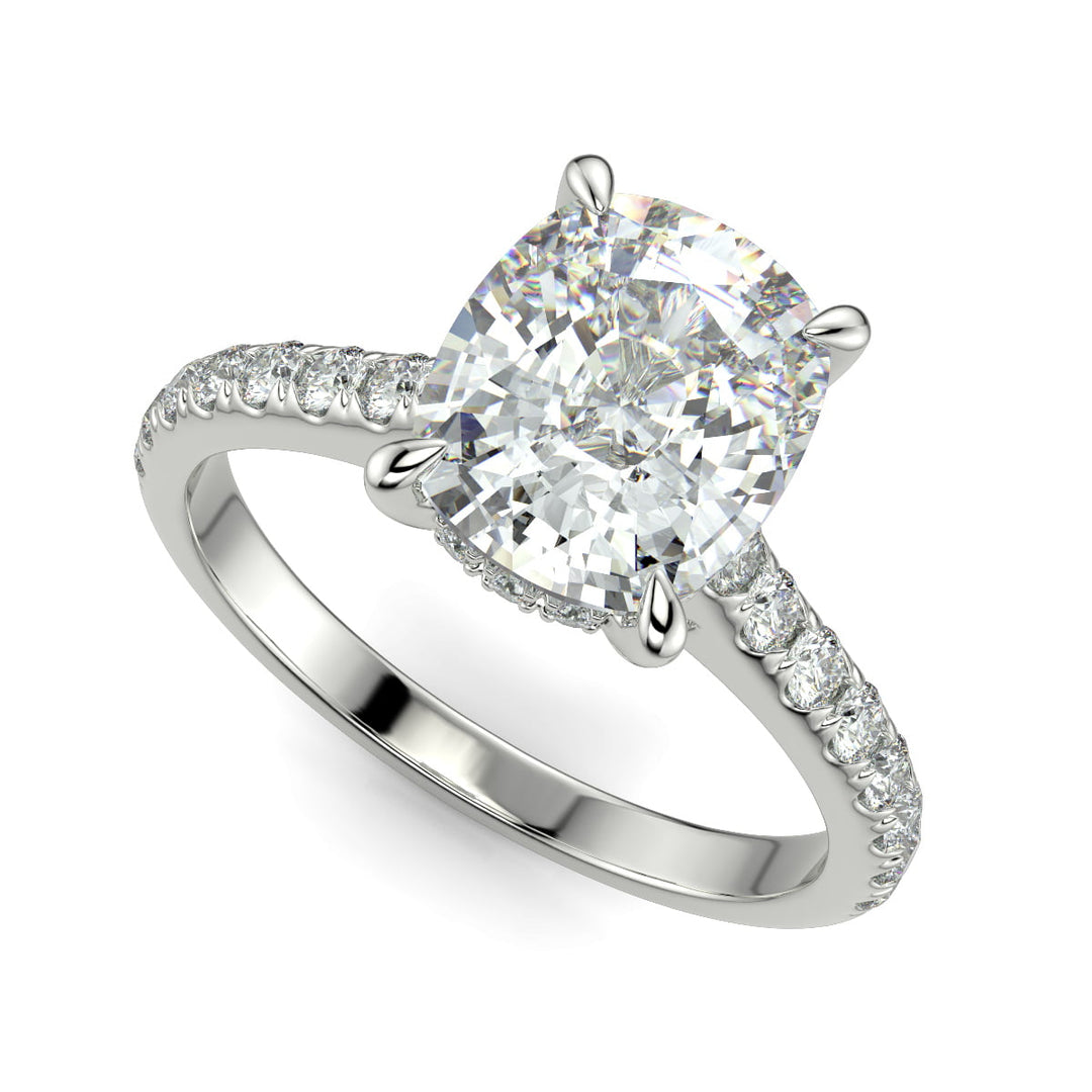 Madeline Cushion Cut Pave Hidden Halo 4 Prong Claw Set Engagement Ring Setting