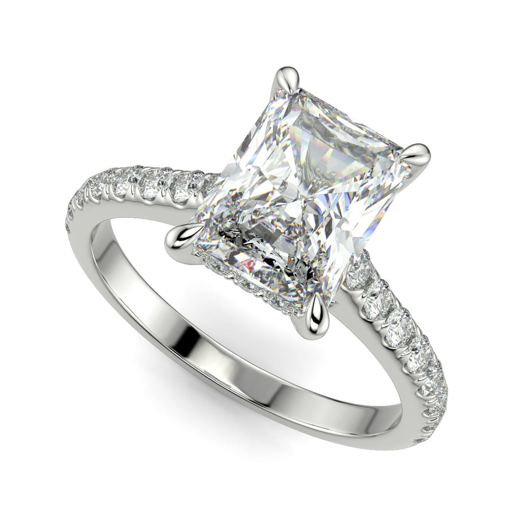 Madeline Radiant Cut Pave Hidden Halo 4 Prong Claw Set Engagement Ring Setting