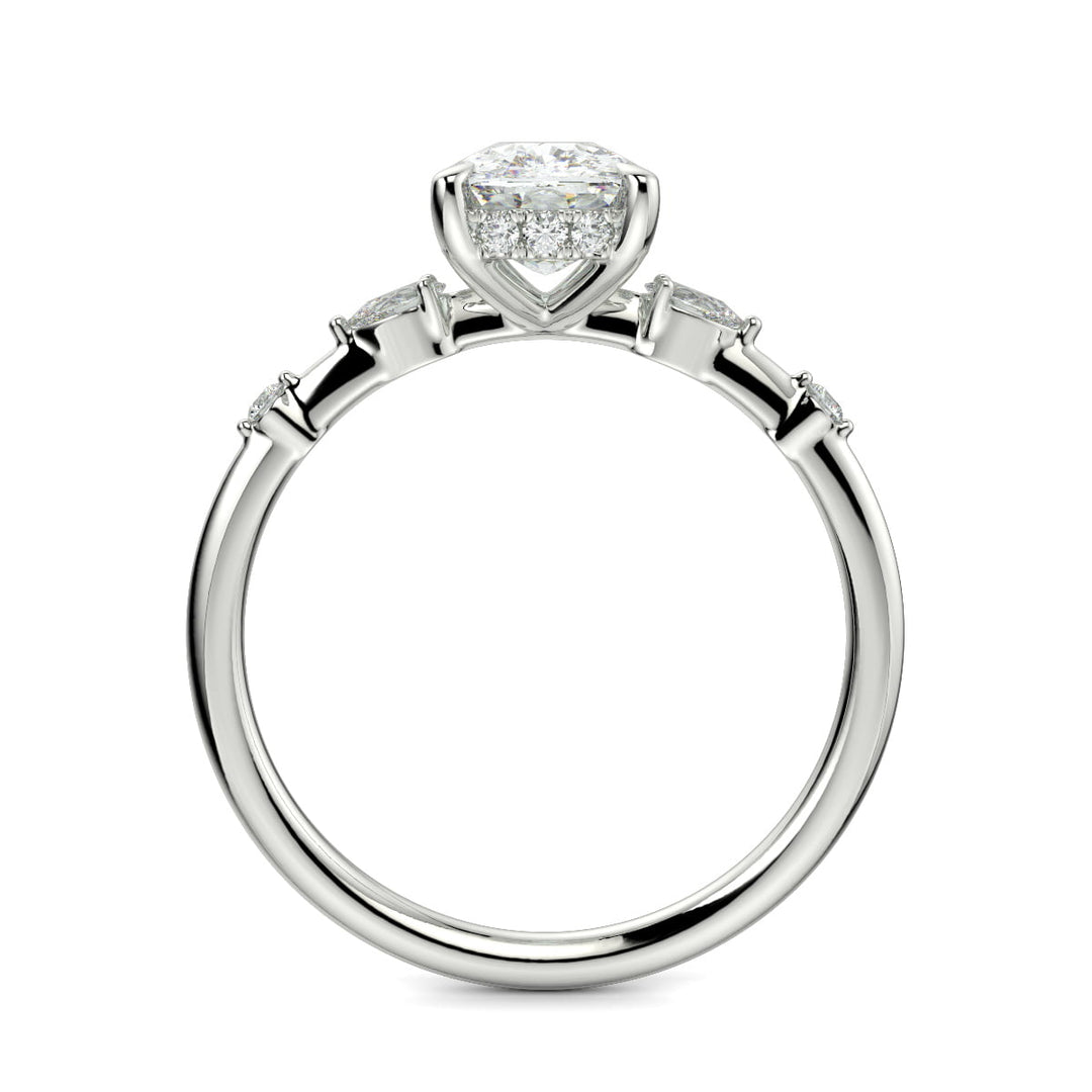 Monique Cushion Cut Hidden Halo Side Stones 4 Prong Claw Set Engagement Ring Setting