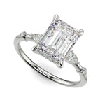 Load image into Gallery viewer, Monique Emerald Cut Hidden Halo Side Stones 4 Prong Claw Set Engagement Ring Setting
