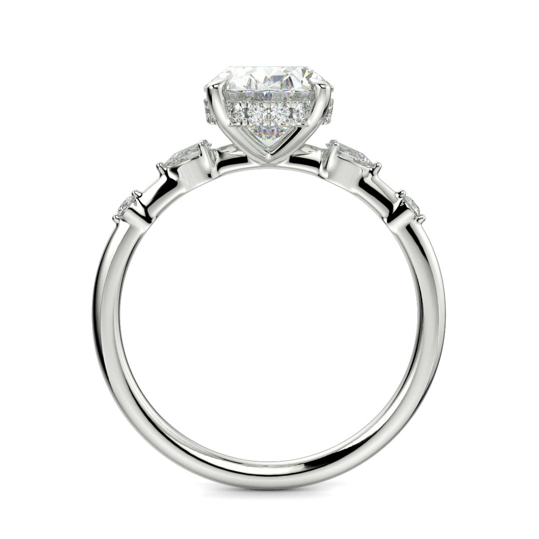 Monique Oval Cut Hidden Halo Side Stones 4 Prong Claw Set Engagement Ring Setting