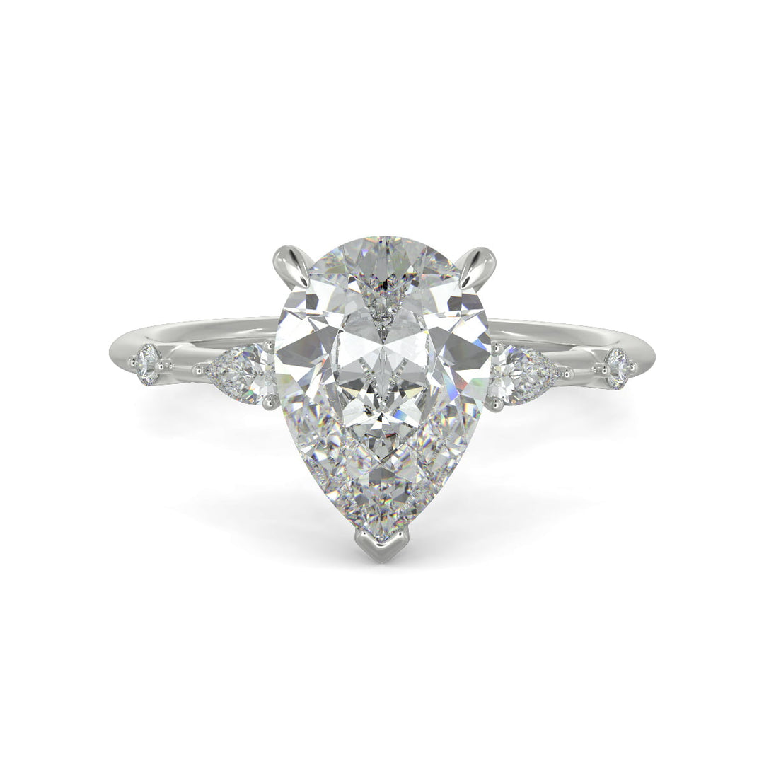 Monique Pear Cut Hidden Halo Side Stones 4 Prong Claw Set Engagement Ring Setting
